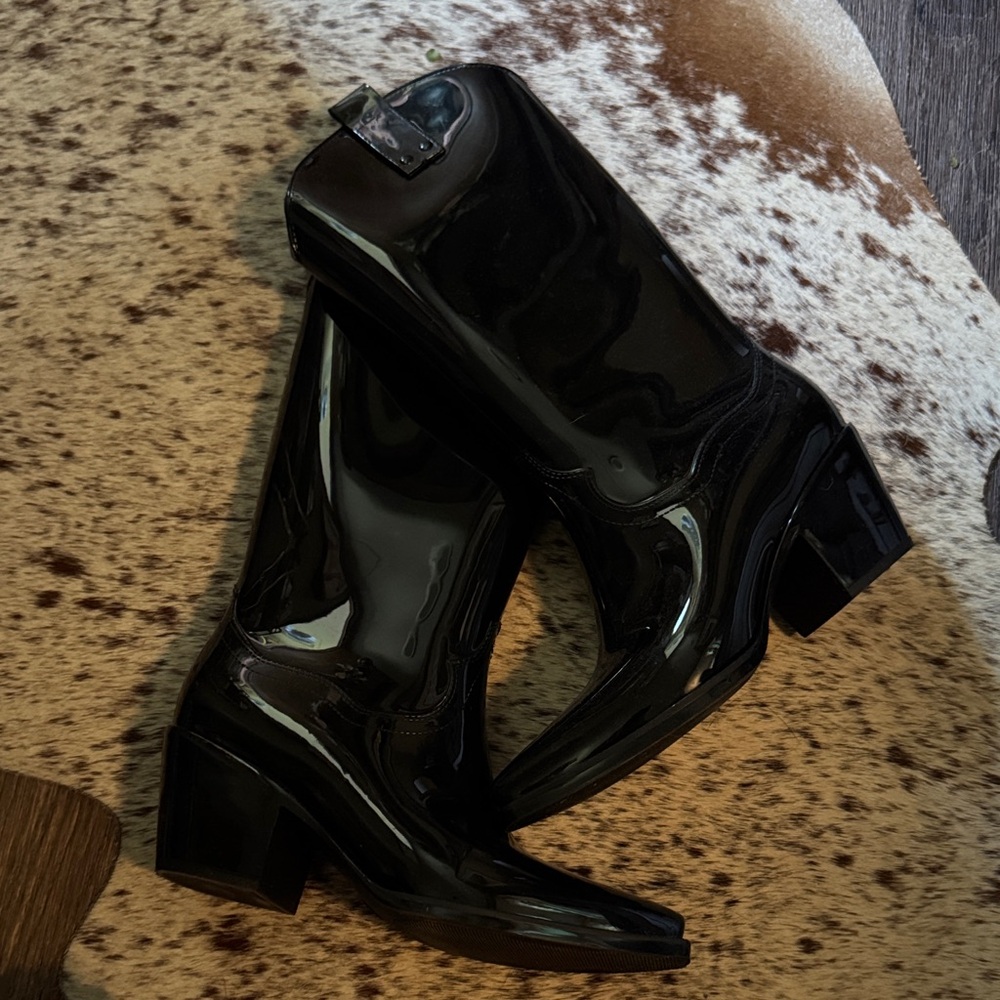 Shiny Black Patent Leather Boots